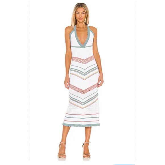 Alexis Allia Crochet Knit Midi Dress (Sz XS) Chevron Stripes White Multi Resort - Picture 1 of 16